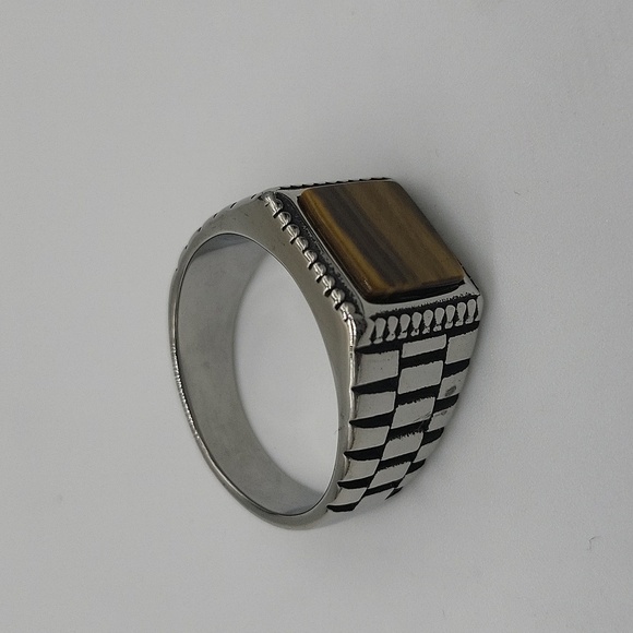 948- Tiger Eye Natural Gemstone Handmade Men's Ring Size 10.5 NWT - Picture 1 of 7